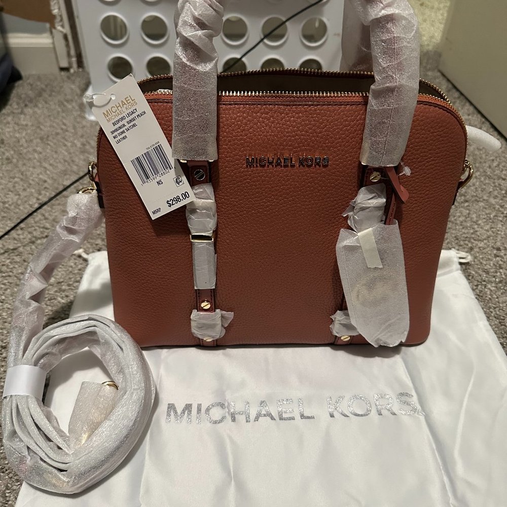 MICHAEL KORS Leather Bedford Legacy Dome Satchel Bag w/Crossbody Strap